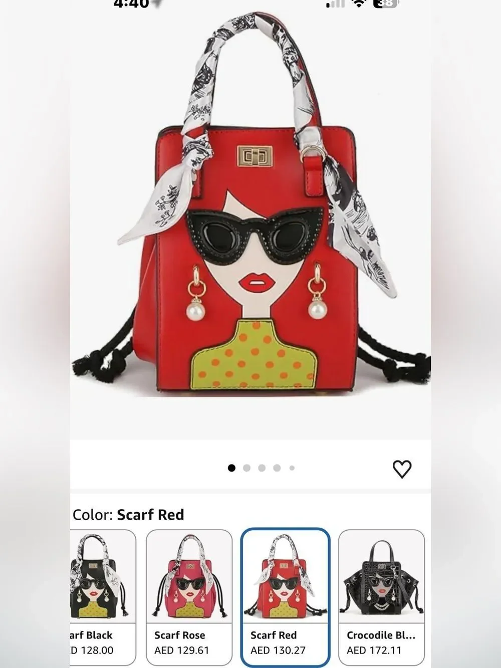 Red Top-Handle Satchel with Graphic Face Detail